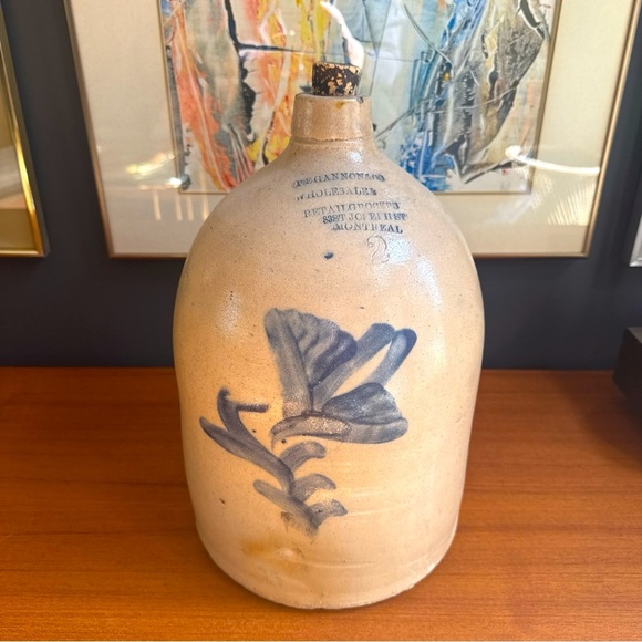 Stoneware Jug- 2 Gal Pegannon & Co WholesaleMontreal Antique 1800's. Cobalt Blue - Picture 1 of 14